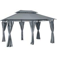 Outsunny 10 x 13ft Metal Gazebo Outdoor 2-Tier Steel Frame Gazebo with Curtains Outdoor Backyard, Black/Grey Aosom UK