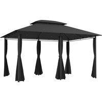 Outsunny 4m x 3(m)Garden Gazebo, Double Roof Outdoor Gazebo Canopy Shelter with Curtains, Solid Steel Frame for Patio, Garden, Black