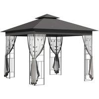 Outsunny 3 x 3(m) Steel Frame Double Roof Garden Gazebo - Grey