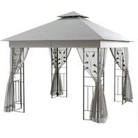 Outsunny 3(m) x 3(m) Double Roof Outdoor Garden Gazebo Canopy Shelter with Netting, Solid Steel Frame, Light Grey