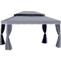 Outsunny 3 x 4m Curtain Gazebo, Curtains Pergola with Aluminium Frame, Nets and Curtains, Dark Grey Aosom UK