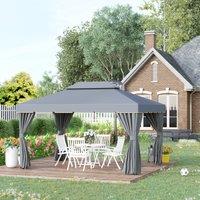 Outsunny 3 x 4m Gazebos for Parties, Aluminium Alloy Marquee Canopy Pavilion Garden Tent with Nets and Sidewalls, Grey Aosom UK