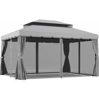 Outsunny 3 x 4m Retractable Roof Gazebo, Metal Garden Pergola with Canopy Shelter, Nets and Curtains for Garden and Deck, Light Grey Aosom UK