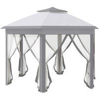 Outsunny Hexagon Patio Gazebo Pop Up Gazebo Outdoor Double Roof Instant Shelter with Netting, 4m x 4m, Grey