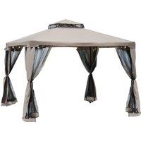 Outsunny Outdoor Garden Gazebo Tent, 2-tier Roof W/Netting, 295L x 295W x 263Hcm-Taupe