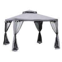 Outsunny Waterproof 3 x 3 Meter Metal Gazebo Garden Outdoor 2-tier Roof Marquee Party Tent Canopy Pavillion Shelter w/ Netting - Grey Aosom UK