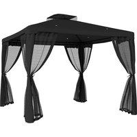 Outsunny 3 x 3 m Metal Gazebo, Garden Pavillion, Double Roof Outdoor Canopy Shelter with Mesh Sidewalls, Black