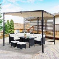 Outsunny 2.8m x 3m Retractable Metal Frame Outdoor Garden Pergola Beige