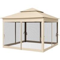 Outsunny 3 x 3m Pop Up Gazebo with Sides, Waterproof Pop Up Gazebo, Double-roof Garden Tent with Netting, Cream White Aosom UK