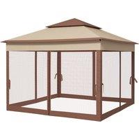 Outsunny 3 x 3m Pop Up Gazebo, Double-roof Garden Tent with Netting and Carry Bag, Party Event Shelter for Outdoor Patio, Khaki Aosom UK