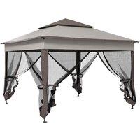 Outsunny 3 x 3m Pop Up Gazebo with Sides, Metal Frame Double-Roof Garden Tent with Netting and Carry Bag for Garden, Light Grey Aosom UK
