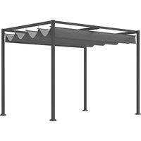Outsunny 3 x 2m Retractable Roof Gazebo, Wall Mounted Pergola Canopy Garden Shelter for Sun Shade, Grey Aosom UK