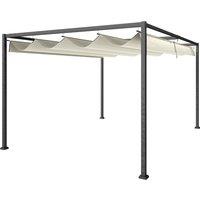 Outsunny 4 x 3(m) Metal Pergola with Retractable Roof, Garden Gazebo Canopy Shelter for Outdoor, Patio, Cream White