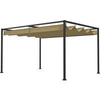 Outsunny 4 x 3m Pergola with Patio, Metal Pergola with Sliding Canopy, Garden Gazebo Shelter for Outdoor, Khaki Aosom UK