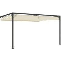 Outsunny 4 x 3(m) Outdoor Pergola Retractable Canopy Wall Mounted Gazebo Patio Shelter Sun Shade, Cream White