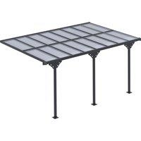 Outsunny 4.35 x 3m Curtained Gazebo, Wall-mounted Aluminum Pergola with PC Roof for Patio, Grey Aosom UK