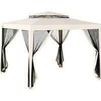 Outsunny 3 x 3 m Gazebo, Netting Party Tent, Patio Canopy Outdoor Event Shelter with Double Tier Roof, Cream White