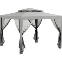 Outsunny 3 x 3 m Gazebo, Netting Party Tent, Patio Canopy Outdoor Event Shelter with Double Tier Roof, Light Grey