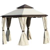 Outsunny 3.4m Steel Gazebo Canopy Party Tent Garden Pavilion Patio Shelter with Curtains & 2 Tie