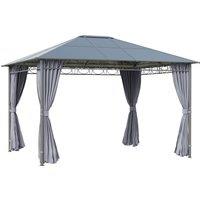 Outsunny 3.6 x 3(m) Hardtop Gazebo with UV Resistant Polycarbonate Roof, Steel & Aluminum Frame, Garden Pavilion with Curtains, Grey Aosom UK
