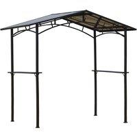 Outsunny 8ft x 5ft Outdoor BBQ Protective Gazebo Tent Aluminium Steel Frame w/ 2 Shelves Hardtop Roof Canopy Ground Stakes Safe Cooking