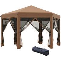 Outsunny 3.2m Pop Up Gazebo Hexagonal Canopy Tent Outdoor Sun Protection with Mesh Sidewalls, Handy 