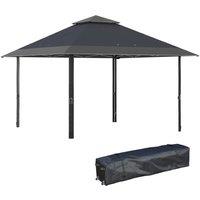 Outsunny Pop-up Gazebo with Double Roof, UV Proof Canopy Tent, Roller Bag, Adjustable Legs for Outdoor Party, Steel Frame, Grey, 4 x 4m