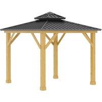 Outsunny 3x(3)M Outdoor Hardtop Gazebo Canopy with 2-Tier Roof and Solid Wood Frame Outdoor Patio Shelter for Patio, Garden, Grey