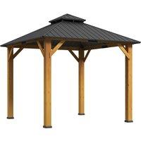 Outsunny 3x(3)M Outdoor Hardtop Gazebo Canopy with 2-Tier Roof and Solid Wood Frame, Outdoor Patio Shelter for Patio, Garden, Grey