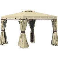 Outsunny 3 x 3m Outdoor Shelter, Patio Gazebo with 2 Tier Water Repellent Roof, Mosquito Netting and Curtains, Aluminium Frame, Beige Aosom UK