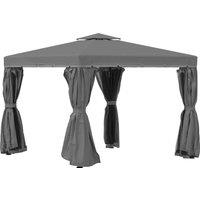 Outsunny 3 x 3m Curtained Gazebo, Outdoor Pergola with Water Repellent Roof, Curtains and Mosquito Netting, Dark Grey Aosom UK