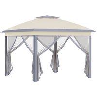 Outsunny 11 x 11ft Waterproof Gazebo, Double-Roof Shelter with Mesh Sidewalls, Adjustable Height & Carry Bag, Beige Aosom UK