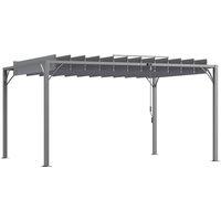 Outsunny 4 x 3(m) Outdoor Pergola with Retractable Roof, Aluminium Louvered Patio Gazebo Canopy for Lawn Garden Patio, Grey