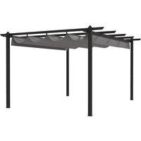 Outsunny 4 x 3(m) Aluminium Pergola with Retractable Roof, Garden Gazebo Canopy Shelter for Outdoor, Patio, Grey