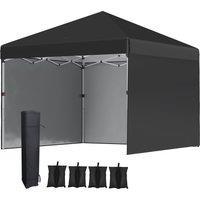 Outsunny 3 x 3m Metal Frame Gazebo, Pop Up Event Shelter with 2 Sidewalls, Weight Bags and Wheeled Bag, Black Aosom UK