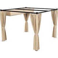Outsunny 3 x 3(m) Retractable Pergola, Garden Gazebo Shelter with Curtains, for Grill, Patio, Deck, Beige