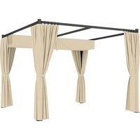 Outsunny 3 x 3(m) Retractable Pergola, Garden Gazebo Shelter with Curtains, for Grill, Patio, Deck, Khaki