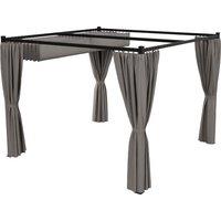Outsunny 3 x 3(m) Retractable Pergola, Garden Gazebo Shelter with Curtains, for Grill, Patio, Deck, Light Grey