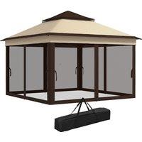 Outsunny 3 x 3(m) Pop Up Gazebo, Height Adjustable Instant Event Shelter with Netting and Carrying Bag, Beige
