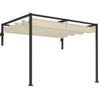 Outsunny 2 x 3(m) Lean To Steel Pergola, with Moving Fabric Canopy - Khaki
