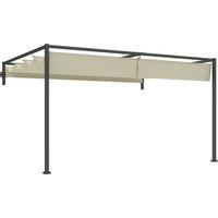 Outsunny 3 x 4m Lean To Steel Pergola, with Moving Fabric Canopy - Khaki