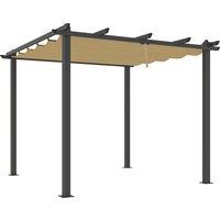 Outsunny 3 x 3m Aluminium Pergola, with Retractable Roof - Khaki