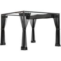 Outsunny 3 x 3 m Retractable Pergola, Garden Gazebo Shelter with Nettings, for Grill, Patio, Deck, Dark Grey