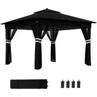Outsunny 3 x 3(m) Pop Up Gazebo Party Tent with Solar-Powered LED Lights, Adjustable Event Shelter with Netting, Black