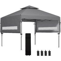 Outsunny 5 x 3(m) Pop Up Gazebo with Extend Dual Awnings, 1 Person Easy up Marquee Party Tent with 1-Button Push, Double Roof, Sandbags, Aosom UK
