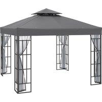 Outsunny Patio Gazebo 3 x 3m, Garden Pavilion Tent Shelter with 2 Tier Roof, Mosquito Netting, Steel Frame, Grey