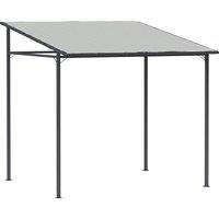 Outsunny 2.4 x 2.4 m Wall Mounted Pergola Gazebo with PA Coating Fabric, Metal Frame, UPF30+, Lean to Garden Gazebo, Light Grey