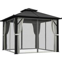 Outsunny 3 x 3(m) Hardtop Gazebo Canopy with UPF30+ Polycarbonate Roof, Aluminium Frame Garden Gazebo Permanent Pavilion for Patio, Deck, Grey