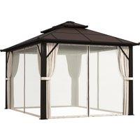 Outsunny 3 x 4m Hardtop Gazebo Canopy with UPF30+ Double Polycarbonate Roof, Aluminium Frame Garden Gazebo Permanent Pavilion, Beige