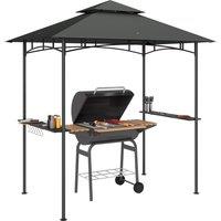 Outsunny 8' x 5' Grill Gazebo, Double Tiered BBQ Gazebo Shelter Canopy with LED Lights, 2 Side Shelves, Hooks, Dark Grey